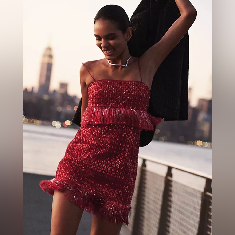 NWT Saylor Anthropologie Caitriona Red Sparkly 
Sequin Fringe Mini Dress XS